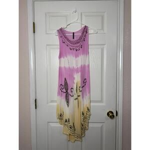 Women's Y2K 1990s Boho True Rock Tie Dye Tank Dolphin Hem Pastel Dress One Size